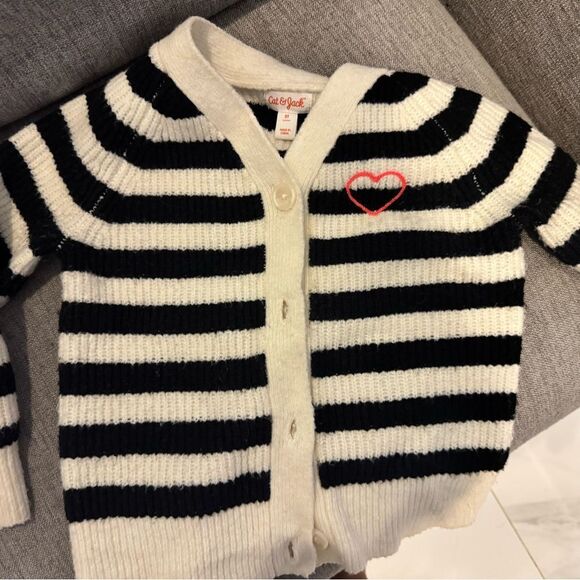 Kids Black and White Striped Cardigan #21 - Picture 1 of 7
